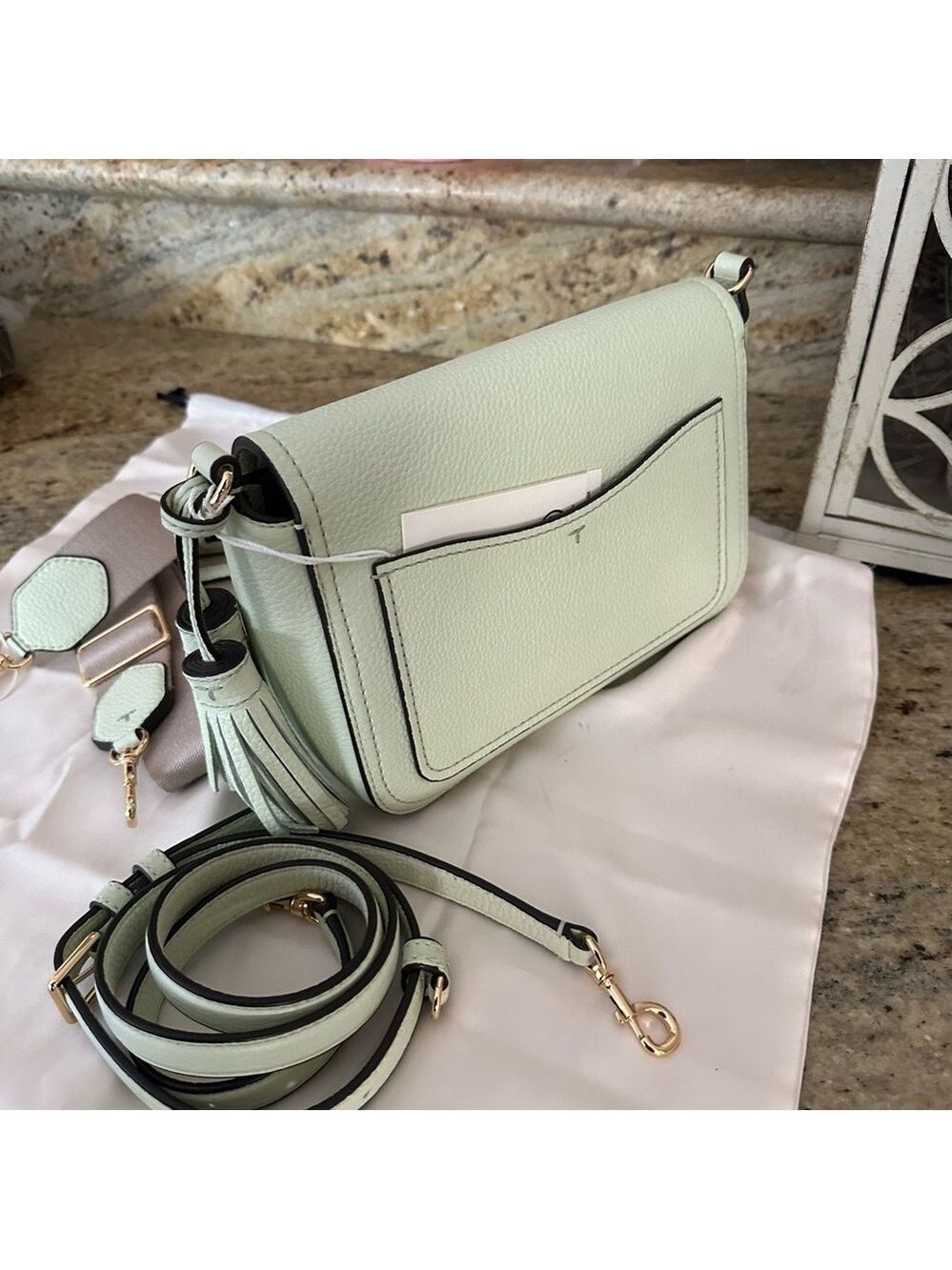 New Tory Burch Thea web flap green mist double straps - Picture 3 of 10